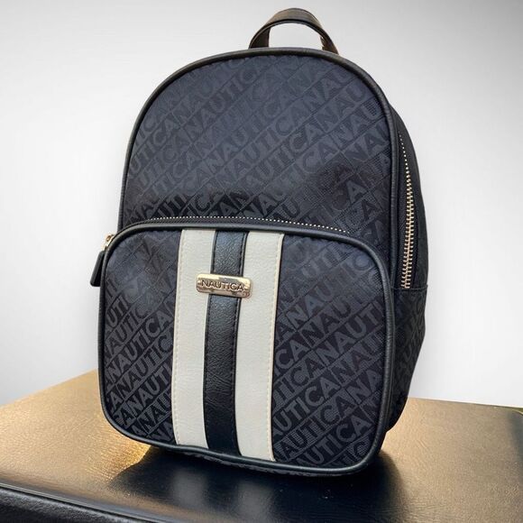 Nautica Handbags - NWT Nautica Jacquard Logo Sport Striped Black & White Backpack Size Medium